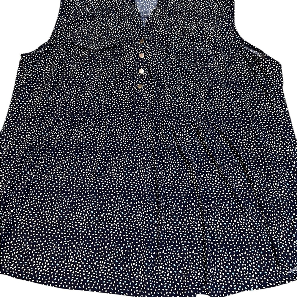 Cocomo Women’s Navy Blue Polka Dot Sleeveless Button Front Top Size 2X Flowy